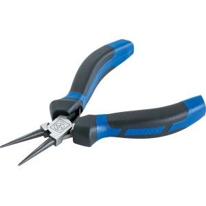 Pinza a becchi tondi LUX 120 mm con manici blu e neri per piegare fili.