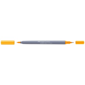 Faber-Castell Goldfaber Aqua Dual Marker Giallo Cromo Scuro con due punte e cappucci rimossi.