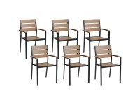Beliani Gartenstuhl Set mit 6 Stühlen Vernio Heller Holzfarbton/Schwarz