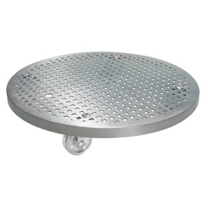 Rolluntersetzer Wagner design argento Ø 30cm con ruote trasparenti e fori quadrati.