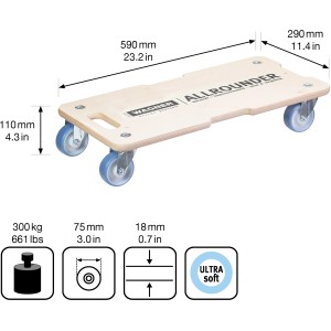 Wagner Transporthilfe 1325 avec plateau en bois et roulettes bleues, capacité 250 kg.