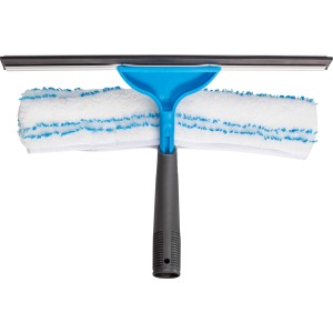 Lavavetri 2 in 1 con manico blu e rivestimento in microfibra per pulizia a umido e a secco.