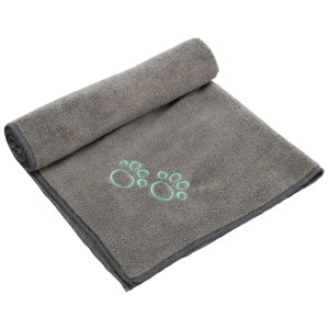 Asciugamano in microfibra Trixie grigio-turchese con impronta di zampa, 50x60 cm, per cani e gatti.