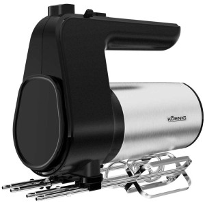 Koenig Handmixer Basic Line mit Edelstahl-Finish, 400 W Leistung. Kompakter Mixer in Schwarz und Silber.