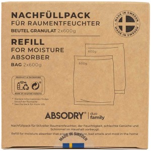 Recharge Absodry Duo Family, 2 sachets de granulés (600g) pour déshumidificateur.