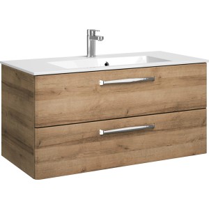 Meuble sous-vasque Pelipal Trentino, chêne Riviera, 105 cm de large, avec deux tiroirs et fermeture amortie.