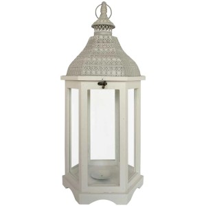 Lanterne en bois blanche hexagonale taille M pour une ambiance chaleureuse.