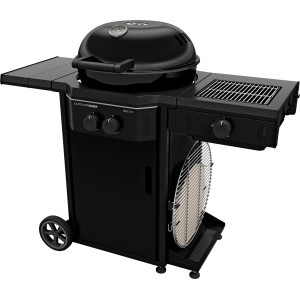Outdoorchef Gasgrill Davos 570 G Pro-50 Mbar, schwarz, mit Seitenablage und Rädern.