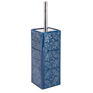 Wenko Ensemble WC Cordoba Bleu : Support brosse WC en céramique avec ornements et manche chromé.