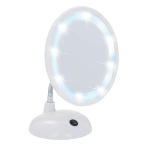 Miroir cosmétique sur pied Wenko LED Style, blanc avec éclairage LED et grossissement 3x.