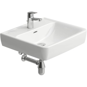 Lavabo bianco Laufen Pro A, 60 cm di larghezza, con rubinetto e sifone.