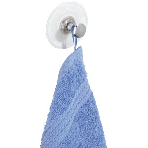 Wenko Gancio a ventosa Arezzo cromato con asciugamano blu. Porta asciugamano per bagno e cucina.