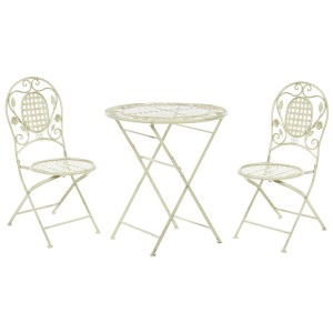 Set bistro Bivio Beliani verde chiaro: tavolo pieghevole in metallo e due sedie per balcone e giardino.