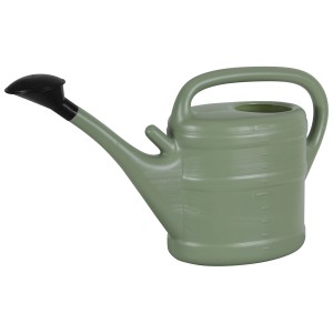 Arrosoir Geli Pistache, 10 l, en plastique robuste avec échelle graduée et pommeau amovible.