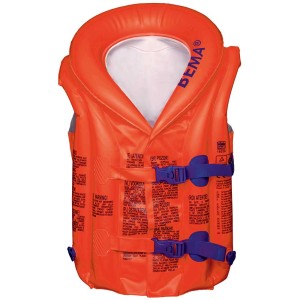 Giubbotto salvagente arancione Bema per bambini dai 2 ai 6 anni, con fibbie blu.