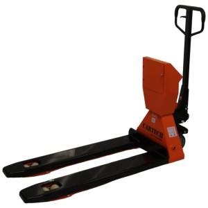 Transpallet Cartech con bilancia, portata 2000 kg, forche 115 cm per attrezzature edili.