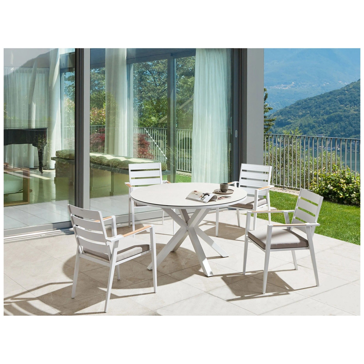 Beliani Gartenmöbel-Set Maletto/Taviano Tisch mit 4 Stühlen Weiss kaufen bei OBI