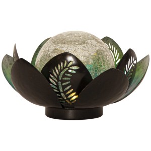 Lampe solaire décorative Lilly avec verre craquelé et lumière blanche chaude en forme de fleur pour l'extérieur.