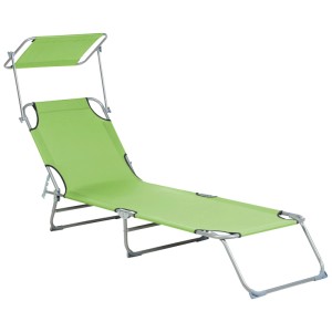 Lettino prendisole Beliani Foligno II, verde lime con parasole e struttura in acciaio.