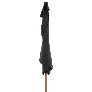 Ombrellone da balcone Doppler Wood antracite legato con palo in legno.