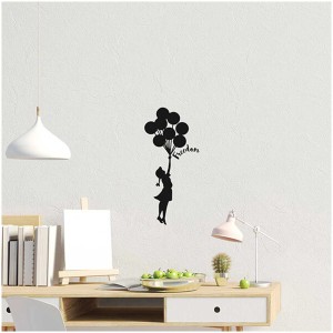 Wandsticker Freedom: Mädchen mit Ballons, Schriftzug "Freedom", Wandtattoo für Wohnraum.