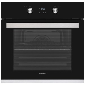 Schwarzer Sharp Einbau-Backofen mit Steamer Funktion, 72 Liter Garraum.