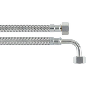 Flexible coudé, 14,9 mm (G 3/8), 200 mm, gaine en acier inoxydable pour sanitaire et eau potable.