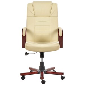 Poltrona massaggiante Beliani Diamond in vera pelle beige con dettagli in legno.