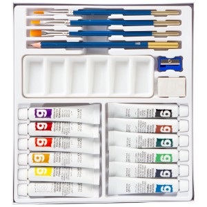 I Am Creative Gouachefarben-Set, 19-teilig mit Farben, Pinsel, Palette, Stift, Spitzer und Radiergummi.