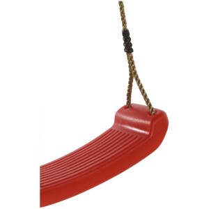 Siège de balançoire rouge en plastique avec suspension à corde pour toboggans et balançoires.