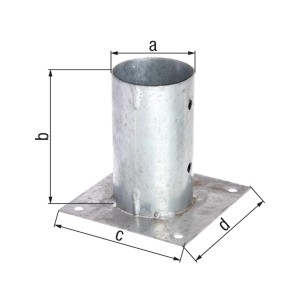 Feuerverzinkte Aufschraubhülse für 80 mm Rundhölzer, ideal für den Außenbereich.