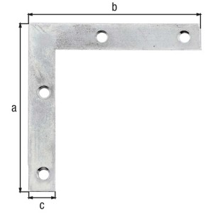 Staffa angolare per mobili in acciaio zincato, 75x75 mm, con fori per viti per costruzioni universali.