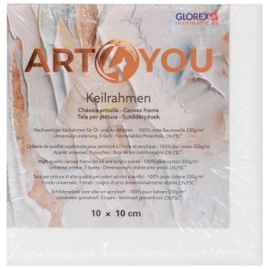 Weißer Glorex Art4You Keilrahmen aus Baumwolle, 10x10 cm, vorgrundiert für Öl- & Acrylfarben.