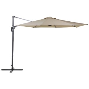 Sandbeiger Ampelschirm Savona mit dunkelgrauem Gestell, Ø 300 cm, für Terrasse und Garten.