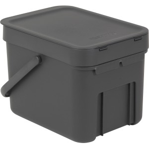 Poubelle Brabantia Sort & Go, 6 litres, Grise, avec couvercle et support mural.