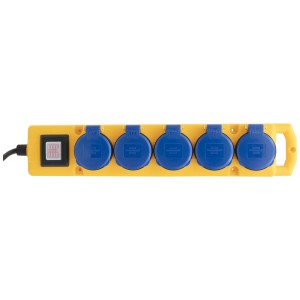 Bloc multiprise Super-Solid jaune avec 5 prises T13 et protection IP55, longueur 5 m.