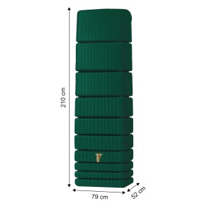 Serbatoio acqua piovana 4rain Slim, 650 l, verde, con accessori. Design sottile per montaggio a parete.