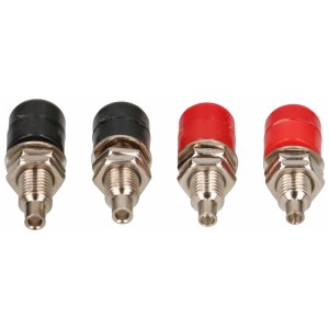 Set aus vier 2-farbigen Bananenbuchsen für Audio- und Video-Kabel.