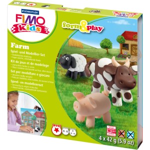 FIMO kids Form & Play Set Farm : Pâte à modeler pour animaux de la ferme, incl. instructions et accessoires.