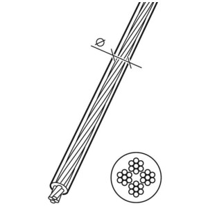 Fil d'acier, Ø 3 mm, vendu au mètre, section du câble métallique représentée.