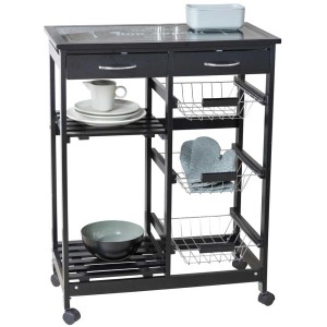 Carrello da cucina nero Wenko Bon Appetit con cassetti, ripiani e ruote. Pratico carrello di servizio per cucina e sala da pranzo.