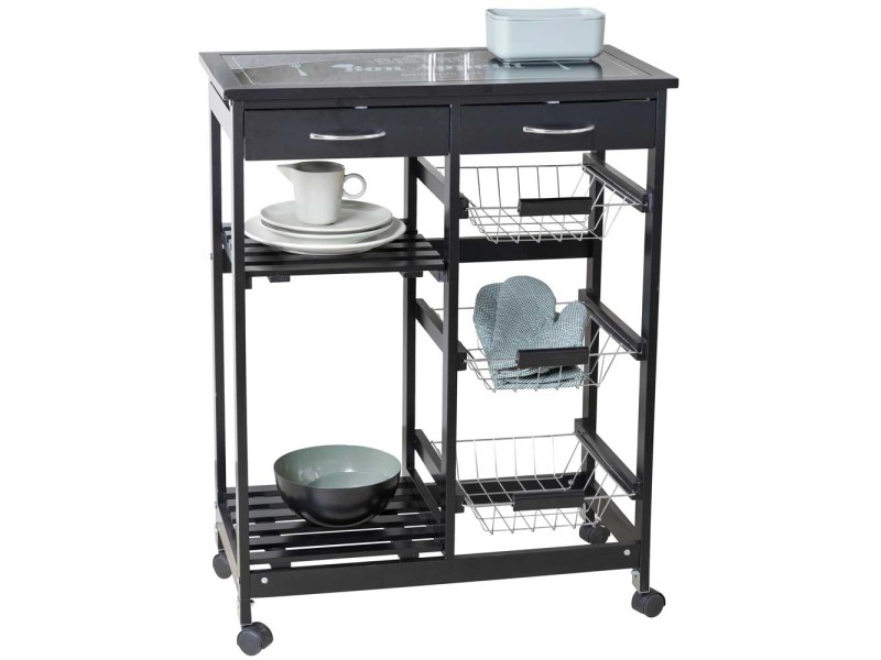 Wenko Carrello da cucina Bon Appetit Nero (HxLxP) 86,5 x 67 x 35 cm