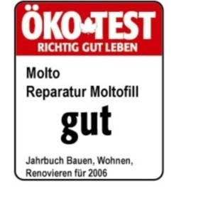 Öko-Test Siegel "gut" für Molto Fertigspachtel Moltofill zur Innen-Reparatur.