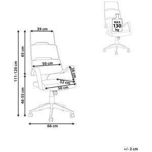 Schizzo sedia ufficio Grandiose grigia con dimensioni, portata 130kg.
