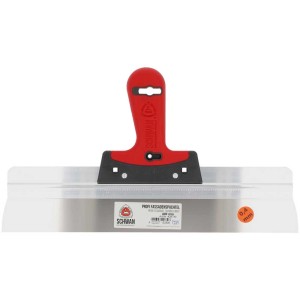 Spatule à façade Schwan Profi, longueur de lame 400 mm, avec manche rouge. Spatule pour travaux de plâtrerie.