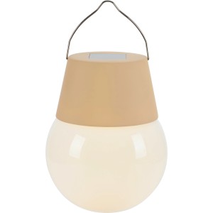 Beige Solar-LED-Leuchte, Ø 10 cm, 12,5 cm hoch, zum Aufhängen für Garten & Balkon.