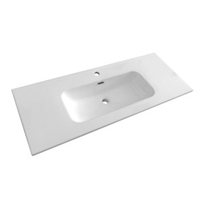 Vasque en céramique blanche, 121x47cm, avec trou de robinet pour meuble simple vasque.