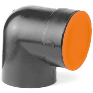 Curva tubo di scarico, polietilene, Ø 56/46 mm, con tappo protettivo.