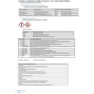 Sicherheitsdatenblatt Lufterfrischer Caribi Vip-Class Nr. 101 für Autopflege.
