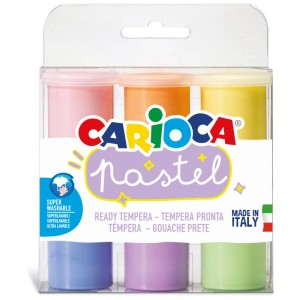 Carioca Temperafarben Pastell, 6 Farben im Set. Wasserbasierte, abwaschbare Acrylfarben in Pastelltönen.